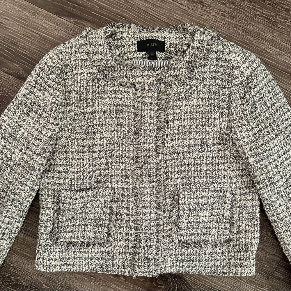 J. Crew Olympia Lady Jacket in Metallic Tweed Fringe Trim - Picture 2 of 11